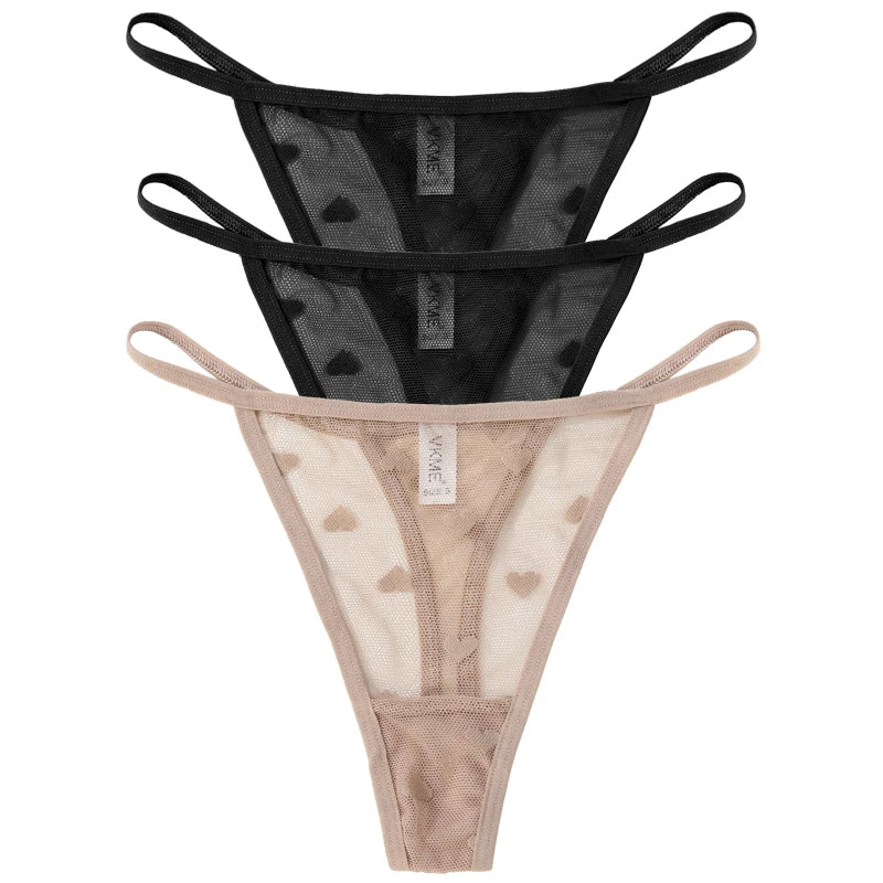 ❤️ 3PCS Sheer Lace Heart Thongs – Romantic & Sultry Set