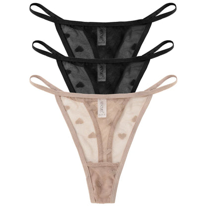 ❤️ 3PCS Sheer Lace Heart Thongs – Romantic & Sultry Set