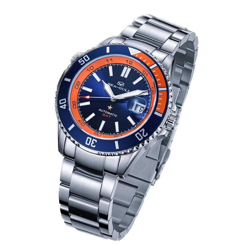 🌊 Seagull Dual Time Zone Men's Watch – Automatic Mechanical 200M Waterproof