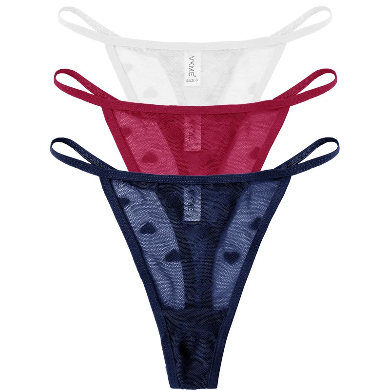 ❤️ 3PCS Sheer Lace Heart Thongs – Romantic & Sultry Set