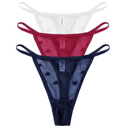 ❤️ 3PCS Sheer Lace Heart Thongs – Romantic & Sultry Set