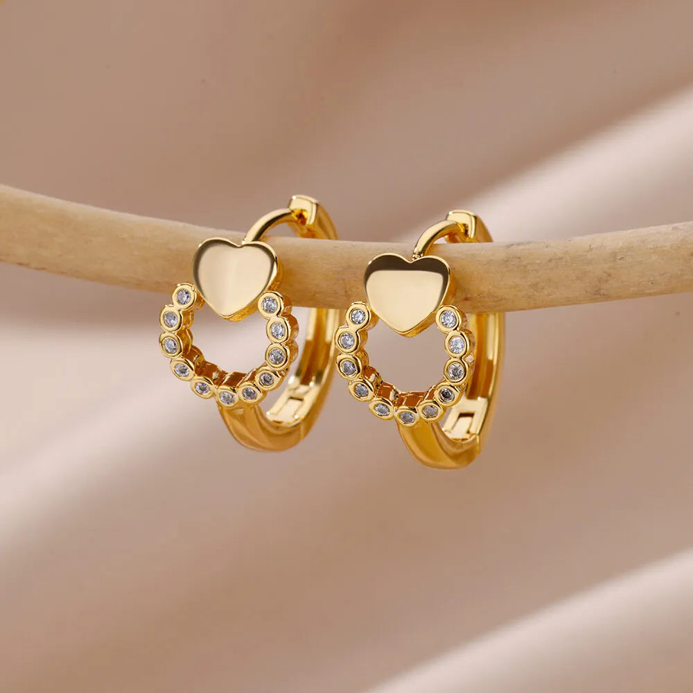 ✨ Heart Stainless Steel Hoop Earrings – Sparkling Elegance