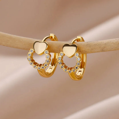 ✨ Heart Stainless Steel Hoop Earrings – Sparkling Elegance
