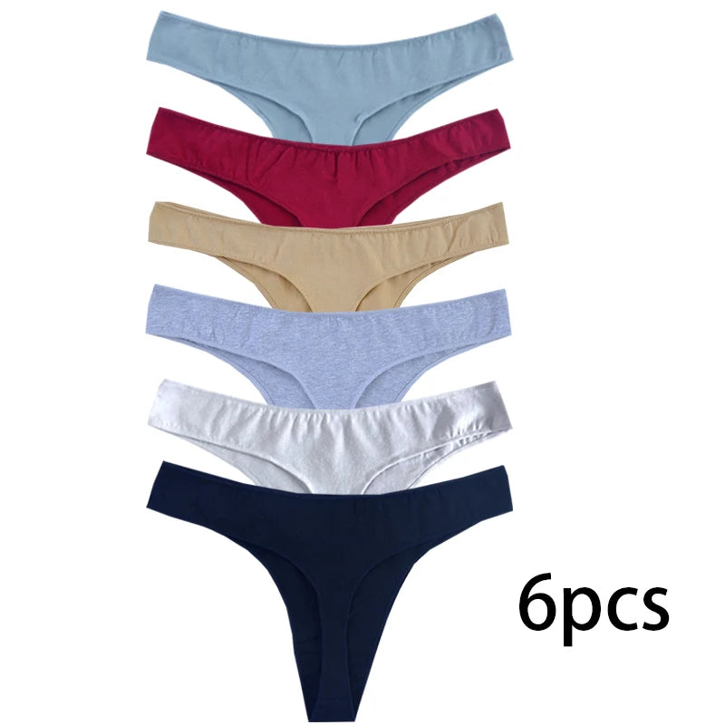 👙 6pcs Cotton Women's Thongs – Breathable Low Waist Underwear