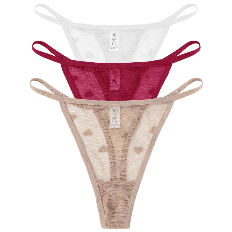 ❤️ 3PCS Sheer Lace Heart Thongs – Romantic & Sultry Set
