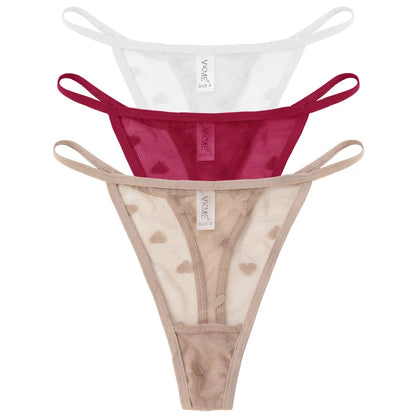 ❤️ 3PCS Sheer Lace Heart Thongs – Romantic & Sultry Set