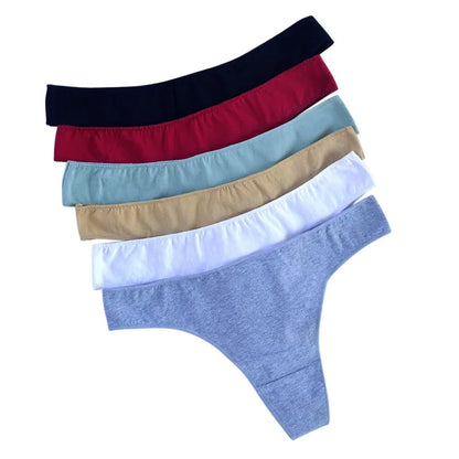 👙 6pcs Cotton Women's Thongs – Breathable Low Waist Underwear