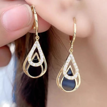 💎 Black & Gold Drop Hoop Earrings