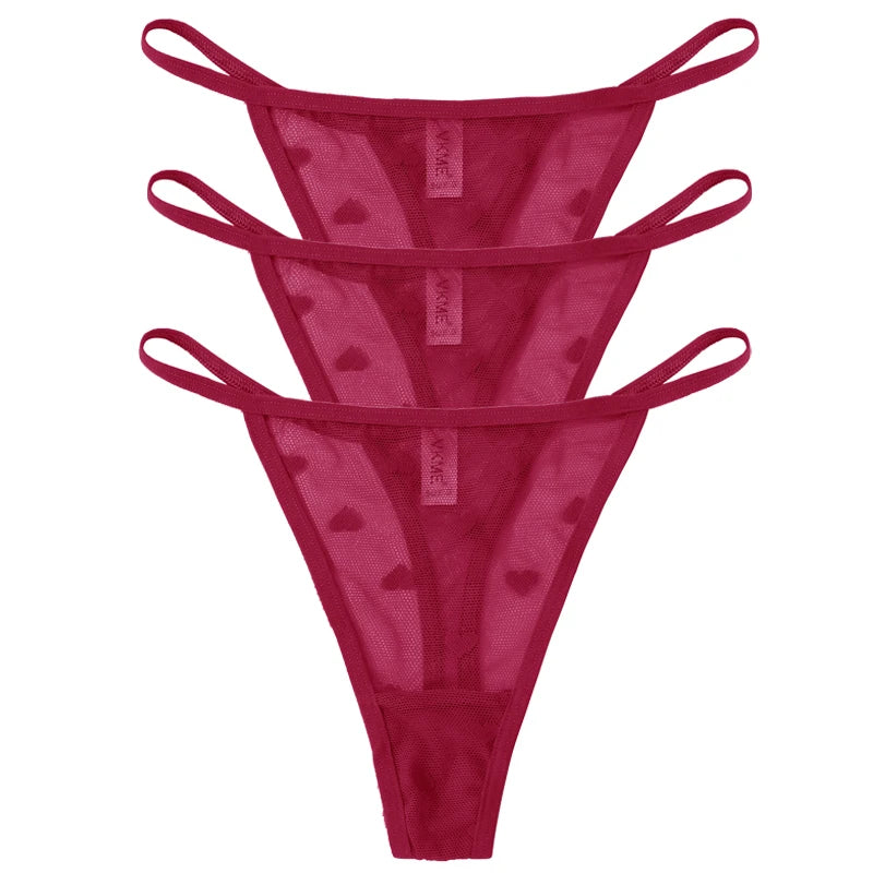 ❤️ 3PCS Sheer Lace Heart Thongs – Romantic & Sultry Set