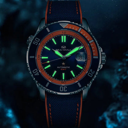 🌊 Seagull Dual Time Zone Men's Watch – Automatic Mechanical 200M Waterproof