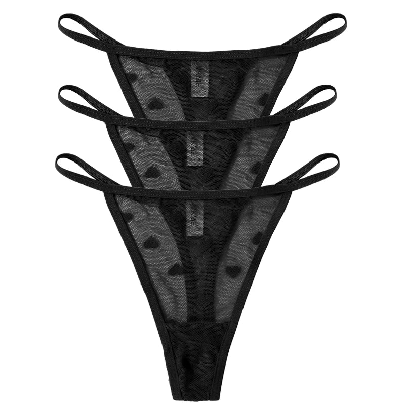 ❤️ 3PCS Sheer Lace Heart Thongs – Romantic & Sultry Set