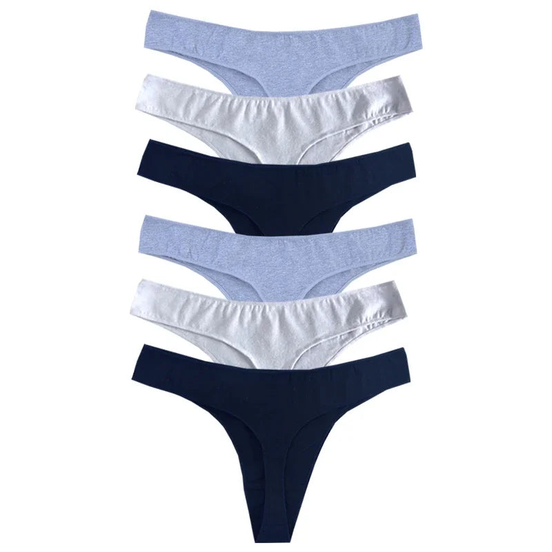 👙 6pcs Cotton Women's Thongs – Breathable Low Waist Underwear