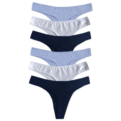 👙 6pcs Cotton Women's Thongs – Breathable Low Waist Underwear