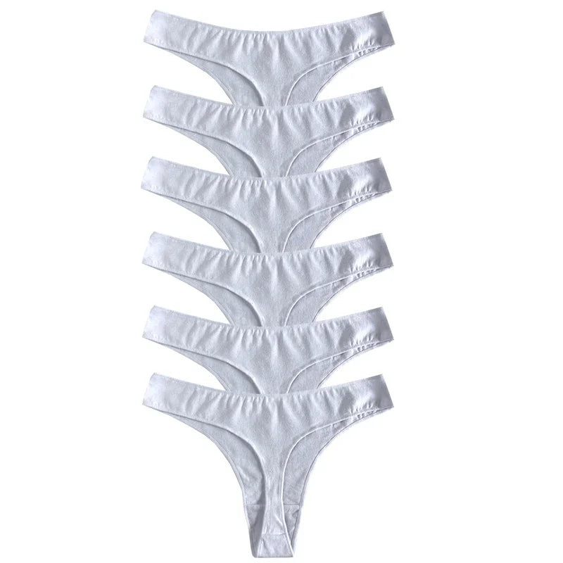 👙 6pcs Cotton Women's Thongs – Breathable Low Waist Underwear