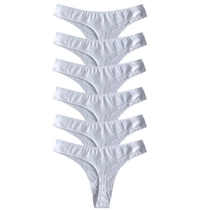 👙 6pcs Cotton Women's Thongs – Breathable Low Waist Underwear