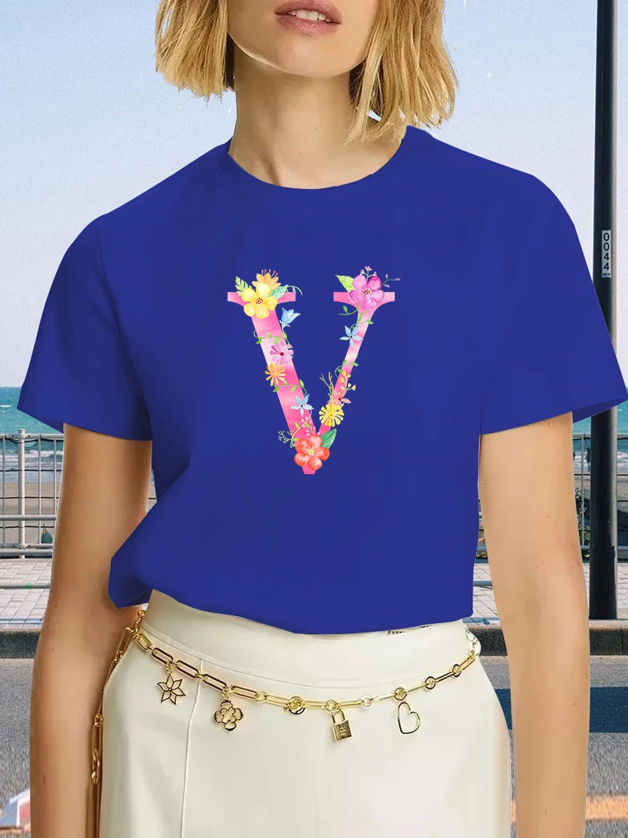 🌸 Women’s Letter V Floral Print T-Shirt
