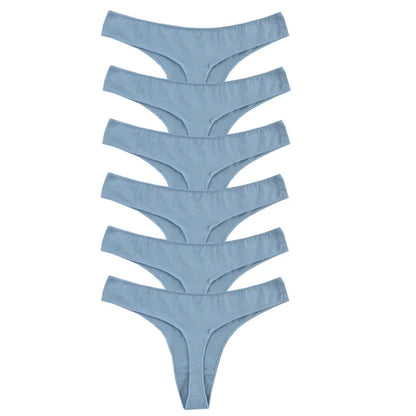 👙 6pcs Cotton Women's Thongs – Breathable Low Waist Underwear