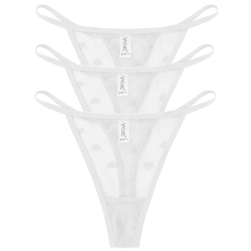 ❤️ 3PCS Sheer Lace Heart Thongs – Romantic & Sultry Set