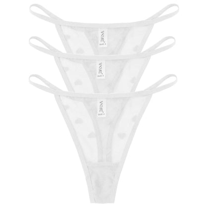 ❤️ 3PCS Sheer Lace Heart Thongs – Romantic & Sultry Set
