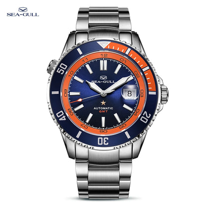 🌊 Seagull Dual Time Zone Men's Watch – Automatic Mechanical 200M Waterproof