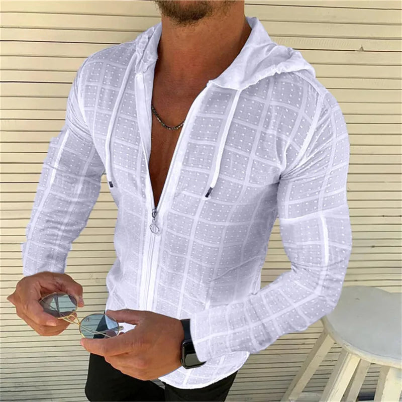 🧊 Men's Zip-Up Plaid Hoodie Tee