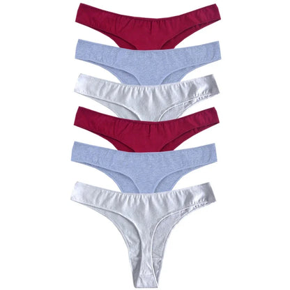 👙 6pcs Cotton Women's Thongs – Breathable Low Waist Underwear