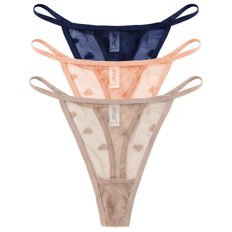 ❤️ 3PCS Sheer Lace Heart Thongs – Romantic & Sultry Set