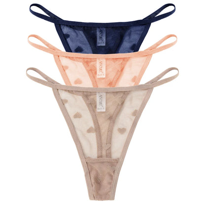 ❤️ 3PCS Sheer Lace Heart Thongs – Romantic & Sultry Set