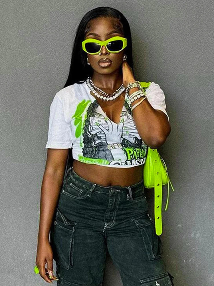 🔥 Sifreyr V-Neck Graphic Crop Top