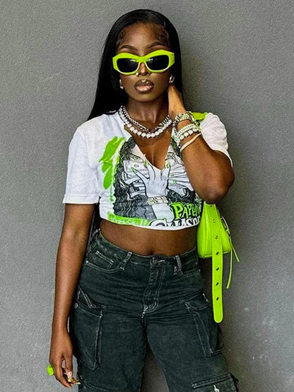🔥 Sifreyr V-Neck Graphic Crop Top