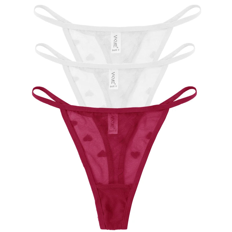 ❤️ 3PCS Sheer Lace Heart Thongs – Romantic & Sultry Set