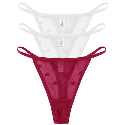 ❤️ 3PCS Sheer Lace Heart Thongs – Romantic & Sultry Set