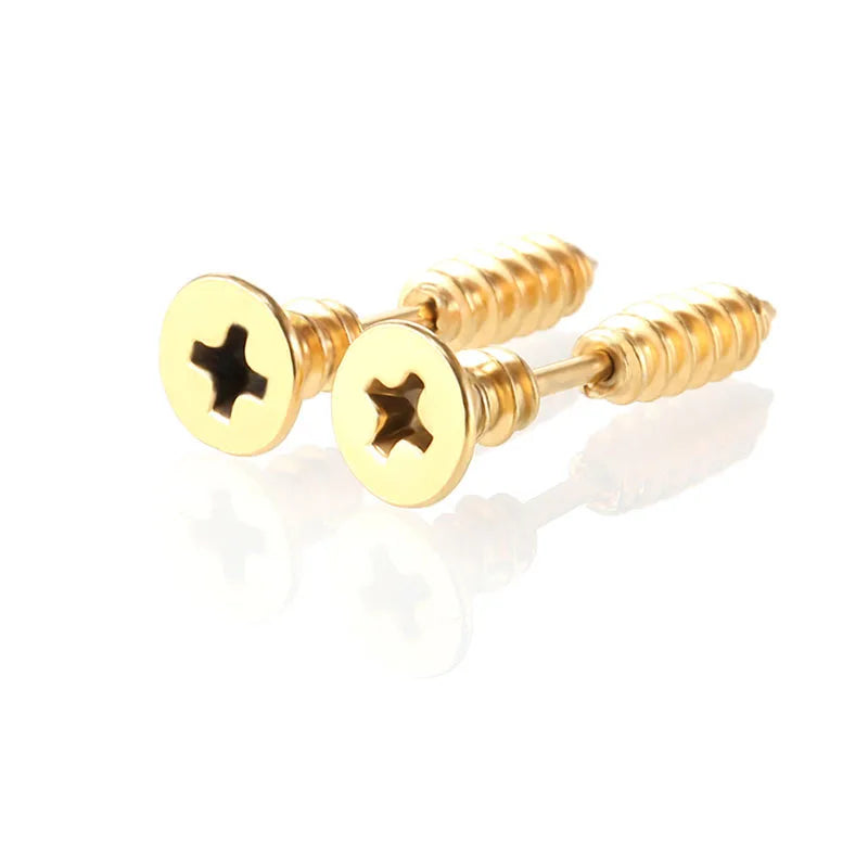 ⚡ 1 Pair Punk Fashion Colorful Stainless Steel Nail Screw Stud Earrings