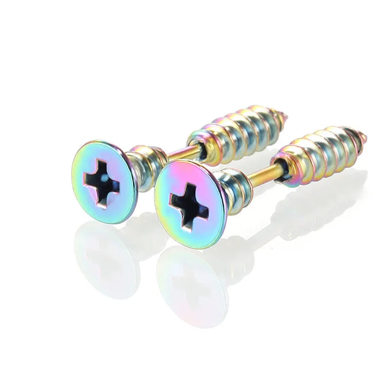 ⚡ 1 Pair Punk Fashion Colorful Stainless Steel Nail Screw Stud Earrings