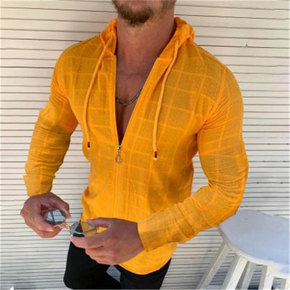 🧊 Men's Zip-Up Plaid Hoodie Tee