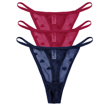 ❤️ 3PCS Sheer Lace Heart Thongs – Romantic & Sultry Set