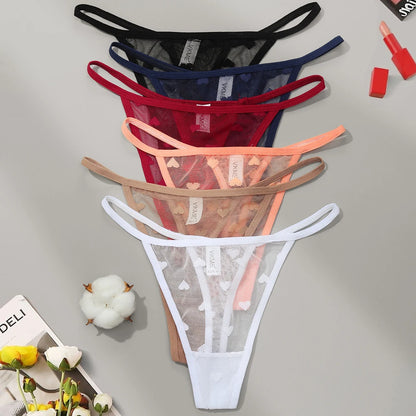 ❤️ 3PCS Sheer Lace Heart Thongs – Romantic & Sultry Set