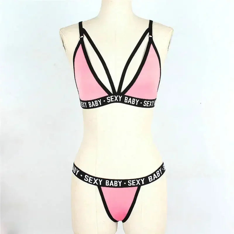 🔥 Exotic Sexy Women's Sports Bra Set – Bandage Corset + Thong Bikini Set