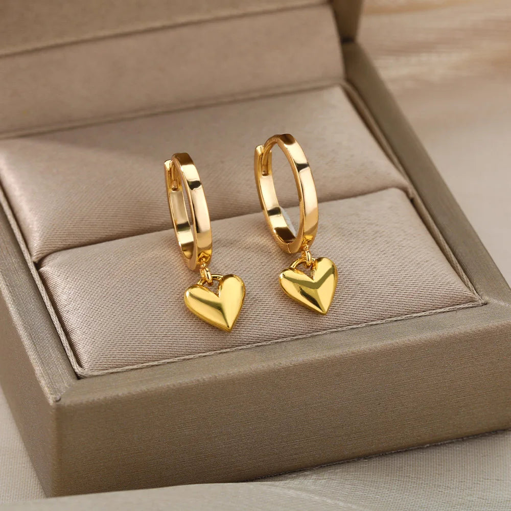 ✨ Heart Stainless Steel Hoop Earrings – Sparkling Elegance