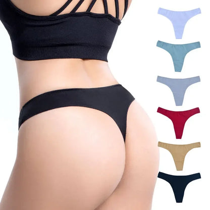 👙 6pcs Cotton Women's Thongs – Breathable Low Waist Underwear