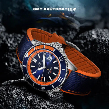 🌊 Seagull Dual Time Zone Men's Watch – Automatic Mechanical 200M Waterproof