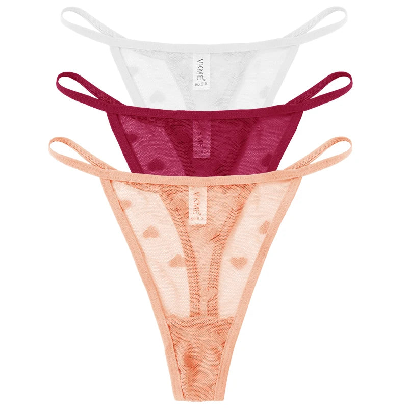 ❤️ 3PCS Sheer Lace Heart Thongs – Romantic & Sultry Set