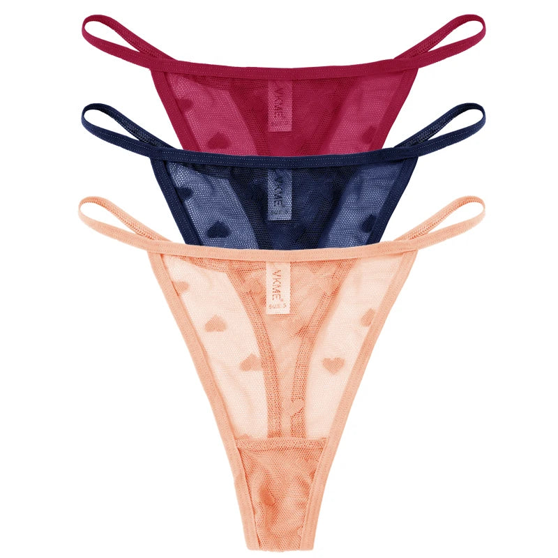 ❤️ 3PCS Sheer Lace Heart Thongs – Romantic & Sultry Set
