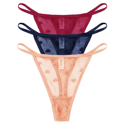 ❤️ 3PCS Sheer Lace Heart Thongs – Romantic & Sultry Set