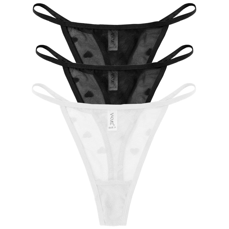 ❤️ 3PCS Sheer Lace Heart Thongs – Romantic & Sultry Set
