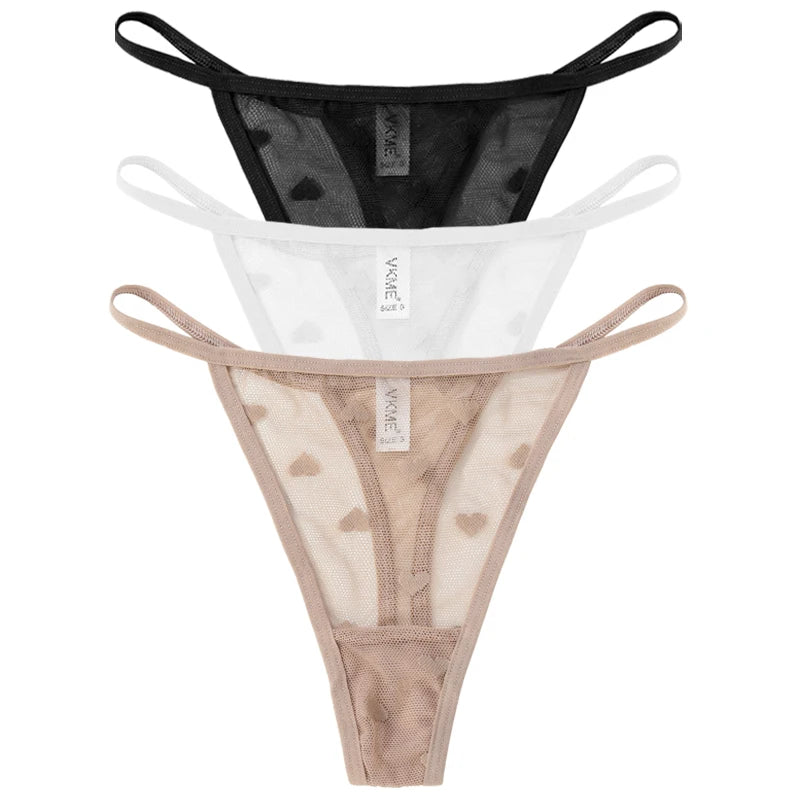 ❤️ 3PCS Sheer Lace Heart Thongs – Romantic & Sultry Set