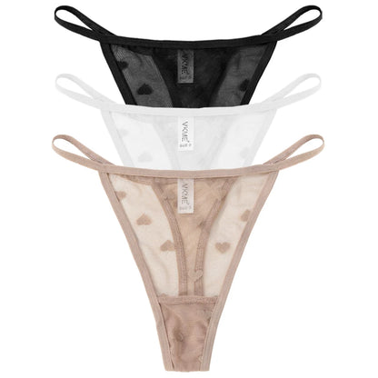 ❤️ 3PCS Sheer Lace Heart Thongs – Romantic & Sultry Set