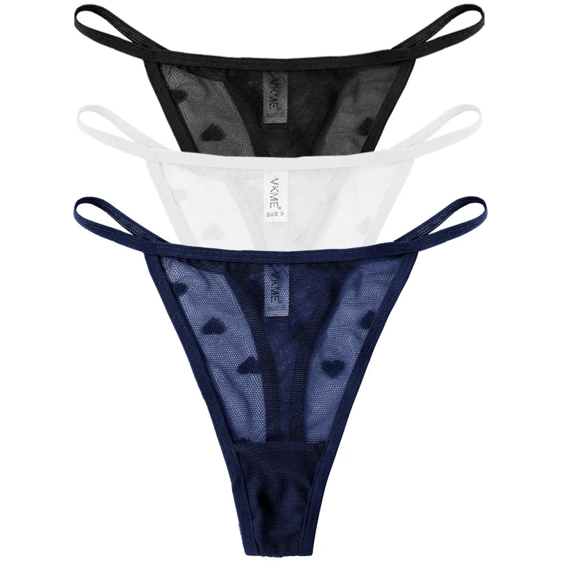 ❤️ 3PCS Sheer Lace Heart Thongs – Romantic & Sultry Set