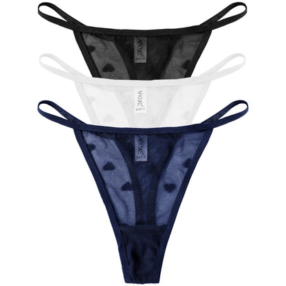 ❤️ 3PCS Sheer Lace Heart Thongs – Romantic & Sultry Set