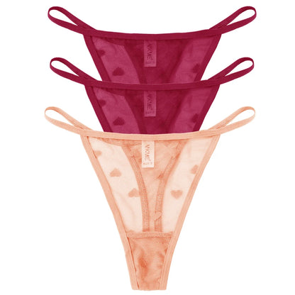 ❤️ 3PCS Sheer Lace Heart Thongs – Romantic & Sultry Set